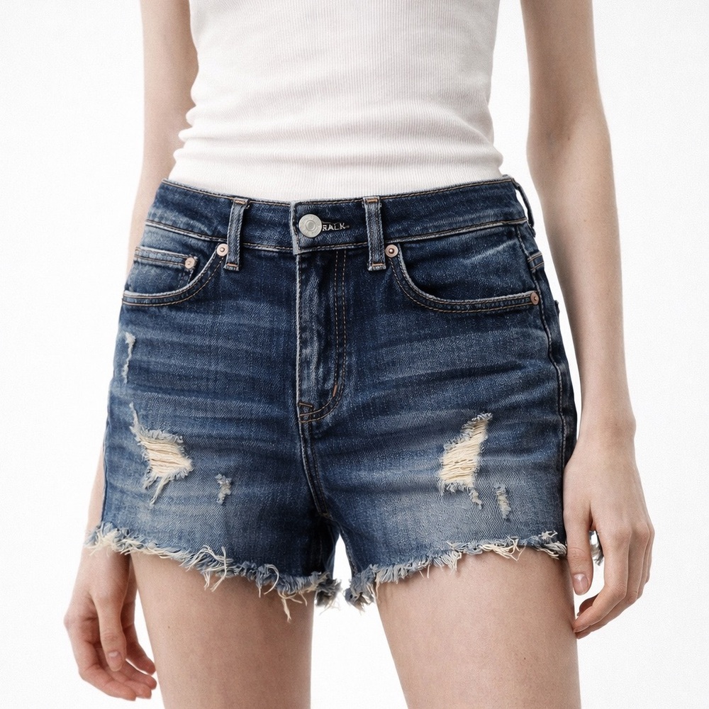 Express Dark Blue Distressed Denim Shorts
